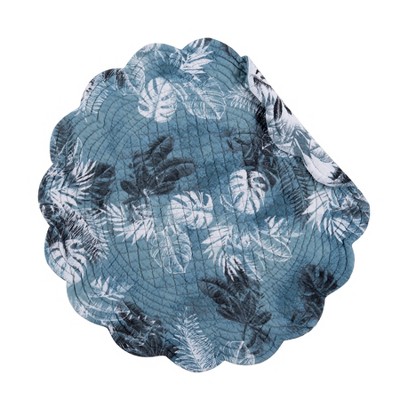 Bruno Palms Blue and White Quilted Fabric Round Placemats Set of 6