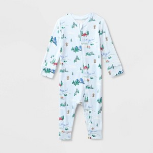 Baby "Tis the Ski-son!" Cozy Knit Holiday Matching Family Pajama Union Suit - Wondershop™ Blue - 1 of 4