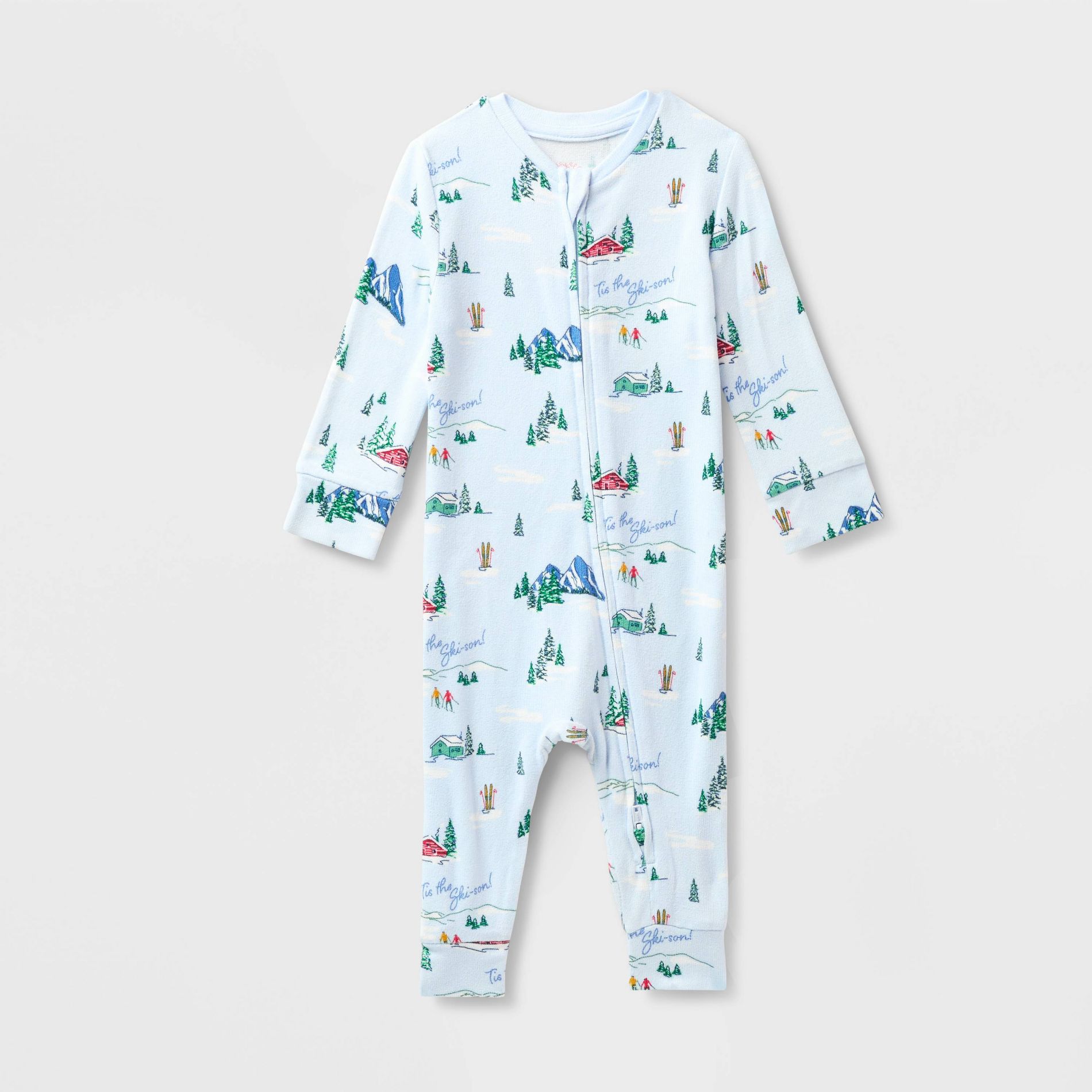 Baby "Tis the Ski-son!" Cozy Knit Holiday Matching Family Pajama Union Suit - Wondershop™ Blue