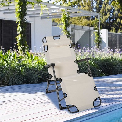 TiramisuBest Adjustable 2-in-1 Folding Chaise Lounge,Pillow & Pocket for Beach/Patio/Outdoor (Cream White)