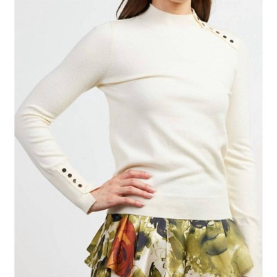 Women's Mock Neck Sweater With Button Detail - SKIES ARE BLUE