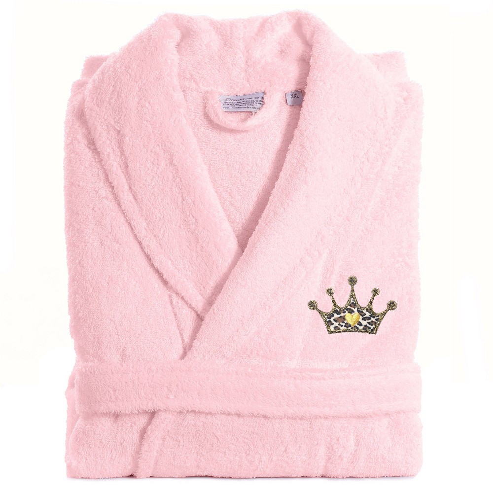 Photos - Other Textiles S/M Terry Bathrobe with Cheetah Crown Embroidery Pink - Linum Home Textile