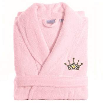 S/M Terry Bathrobe with Cheetah Crown Embroidery Pink - Linum Home Textiles