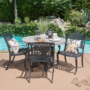 Capri 5pc Cast Aluminum Dining Set: Weather-Resistant, Circular Table, 4 Chairs - Christopher Knight Home - 1 of 4
