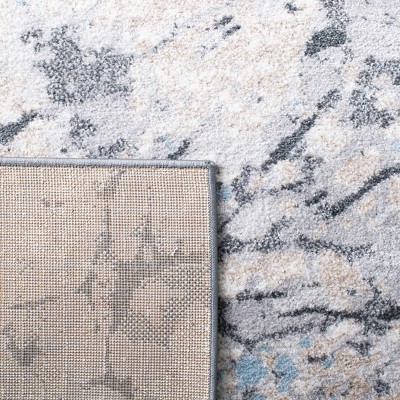 Ivory and Gray Abstract Square Synthetic Area Rug