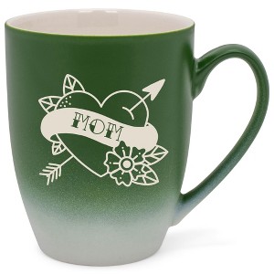 100 North Floral Heart 10 Ounce Green and White Two Toned Ombre, Comfortably Fits Your Hands, Ceramic Tea Coffee Cup Mug, Mom - 1 of 1