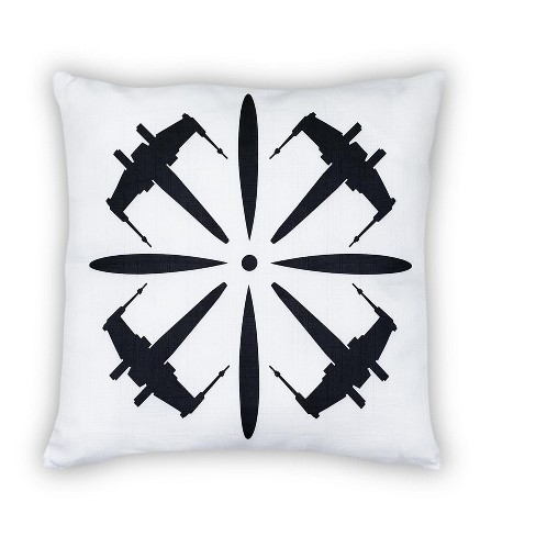 Seven20 Star Wars White Throw Pillow, Black X-wing Fighter Design