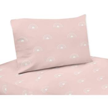 Sweet Jojo Designs Girl Kids Twin Sheet Set Boho Rainbow Pink and White 3pc
