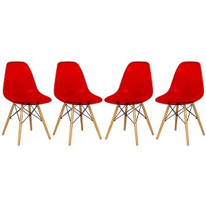 LeisureMod Cresco (Set of 4) Mid-Century Modern Acrylic Dining Chairs with Wooden Dowel Eiffel Legs – Kitchen & Dining Room Chairs - 1 of 4