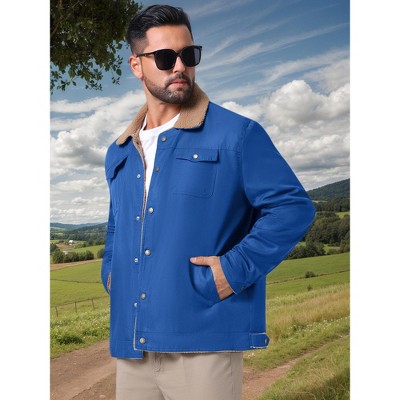 INSPIRE CHIC Men's Winter Collared Button Front Fleece Lining Pockets Trucker Jacket XX-Large Blue — фото 4