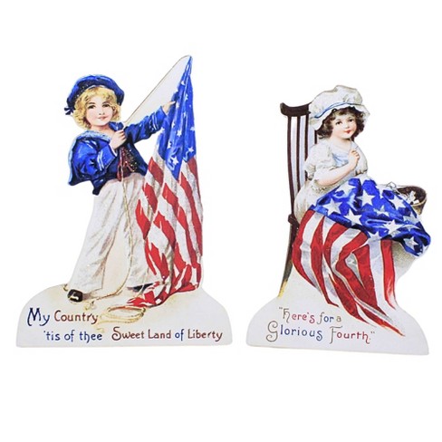 Bethany Lowe 8.5 Inch Americana Dummy Board Set/2 Die Cut Patriotic Stars Flag Figurines - image 1 of 3