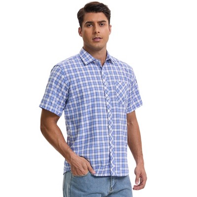 INSPIRE CHIC Men's Classic Business Short Sleeved Button Down Plaid Shirt
