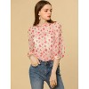 INSPIRE CHIC Women's 3/4 Sleeves Ruffle Mock Neck Sheer Lace Blouse - 3 of 4