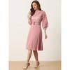 INSPIRE CHIC Women's Floral Lace Panel 3/4 Sleeves Belted A-Line Pleated Dresses - 2 of 4