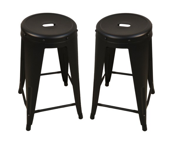 Ingrd 24" Metal Stacking Counter Stool (Set of 2) - Antique Black - Carolina Chair and Table