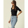 Seta T Women's Half Sleeve Square Neck Slim Fit Solid Ribbed Knit Sweaters - 3 of 4