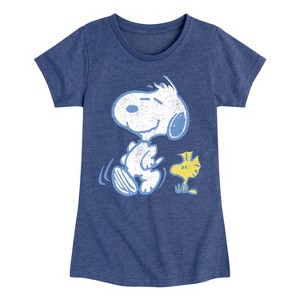 Girls' - Peanuts - Snoopy And Woodstock Pastels Fitted Short Sleeve Graphic T-Shirt - 1 of 4