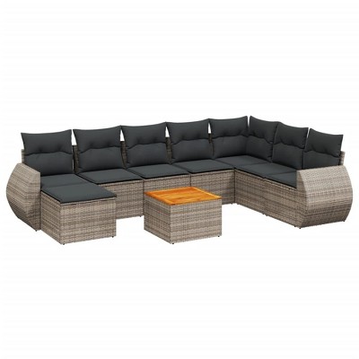 vidaXL Patio Sofa Set with Cushions Outdoor Furniture 9 Piece Poly Rattan - Gray