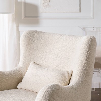 Ivory Boucle Modern Swivel Glider with Curved Back