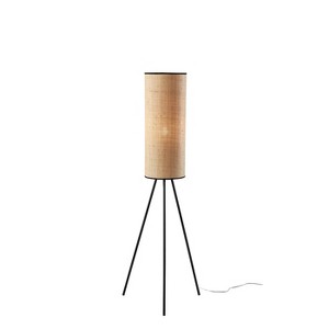 Huey Floor Lamp Black - Adesso: Tripod Stand, Rattan Shade, Pull Chain Switch - 1 of 4