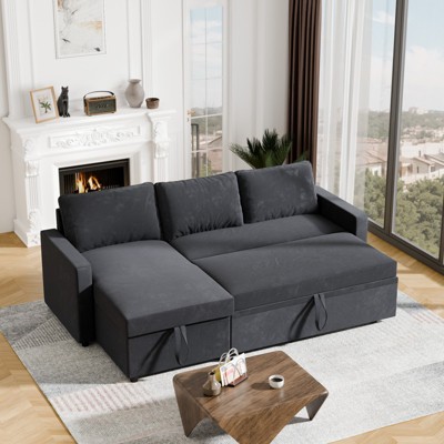 FURNIinspire Sectional Sofas Sleeper Sofa Bed with Pull Out Bed U Shaped Sectional Convertible SofaBed for Living Room, Black, 81.5"*81.5"*33"