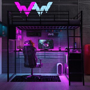 Whisen Metal Full Size Loft Bed with LED, Desk and 4 Storage Shelves - 1 of 4