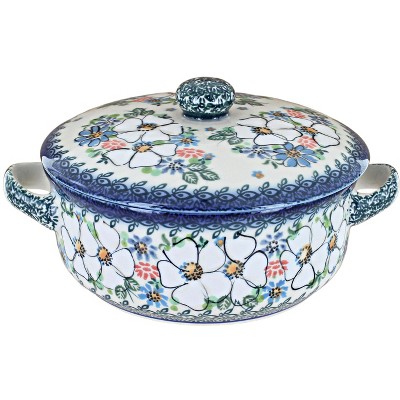 Blue Rose Polish Pottery Z05 Galia Covered Round Baker with Handles