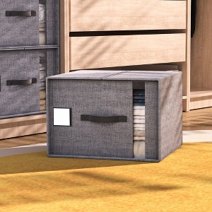 VECELO Foldable Cube Storage Bins Linen Organizer and Storage Box with Handle Gray - 1 of 4