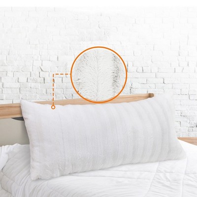 White Faux Fur Reversible Body Pillow 18" x 40"