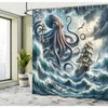 Nautical Shower Curtain, Fantasy Sea World Adventure, Kraken Octopus, Storm Waves, Sailors Ship, Teal Mauve, 69 Wx 70 L - 2 of 4