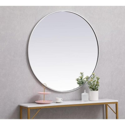 Elegant 39" Round Silver Wood Frame Mirror