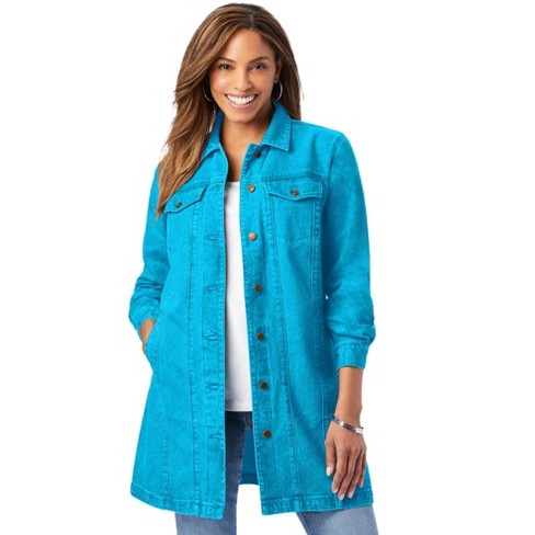 Jessica London Women's Plus Size Long Denim Jacket - 34 W, Ocean : Target