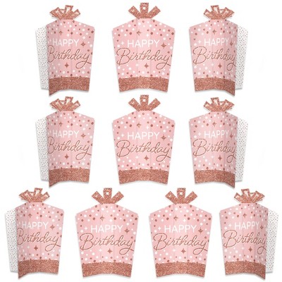 Big Dot of Happiness Pink Rose Gold Birthday - Table Decorations - Happy Birthday Party Fold and Flare Centerpieces - 10 Count
