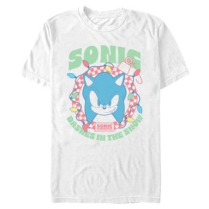 Mens Sonic the Hedgehog Dashes In The Snow Christmas Lights T Shirt - 1 of 4