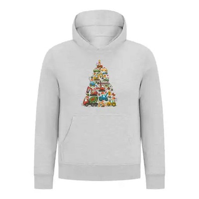 Everyday Kids Christmas Collection Construction Truck Tree Boys Pullover Hoodie – Holiday Sweatshirt - Heather Gray