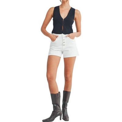 Women's Button Down Clean Hem Short - JUST BLACK DENIM
