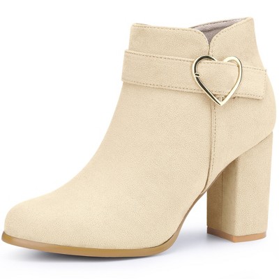 BLISSFUL STEP Buckle Chunky Heels with Side Zip Ankle Boots for Women
