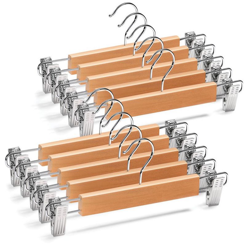 10 Pack Wood Hangers with Metal Clips -  Wood Hangers for Suits, Skirts, or Pants Hangers - HomeItUsa, 1 of 8