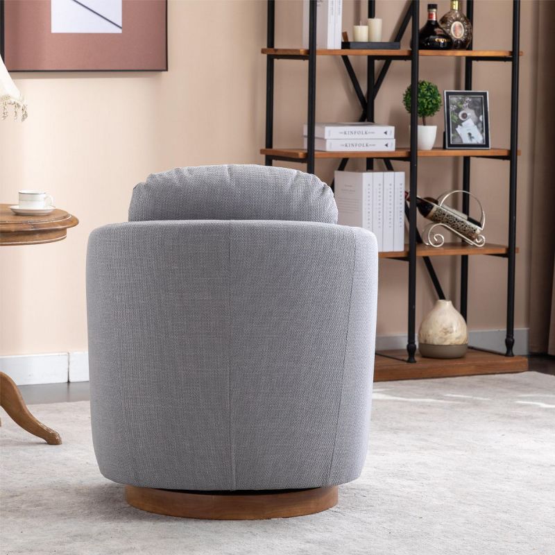 Daisy Linen Swivel Accent Armchair Barrel Chair,360 Degrees Swivel Rocking Accent Leisure Chair With Soild Wood Round Brown Base Leg-Maison Boucle‎, 5 of 11