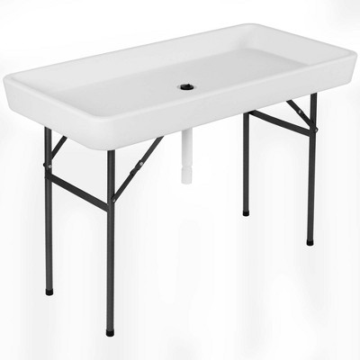 White Polyethylene and Iron 4-Foot Folding Ice Cooler Table