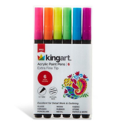 KINGART PRO Paint Pens Extra Fine Tip, 6 Neon Colors