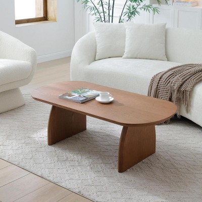 Modern Oval Coffee Table,Minimalist Living Room Center Table with Curved Base,47" Artistic Side Table-Baofuwish
