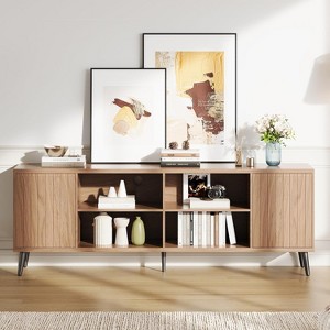 Mid Century Modern TV Stand for TVs Up to 75", Fluted TV Stand with Open Storage Shelves - 1 of 4