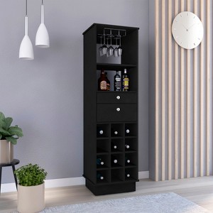 Vynxaria Bureck Bar Cabinet - Modern Style, Black Wengue Finish, Two Drawers, Twelve Wine Cubbies - 1 of 4