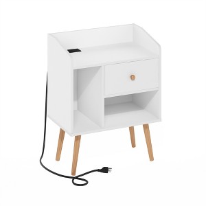 Furinno Claude Mid Century Style End Table, Side Table with USB and Type-C Charging Station, White - 1 of 1