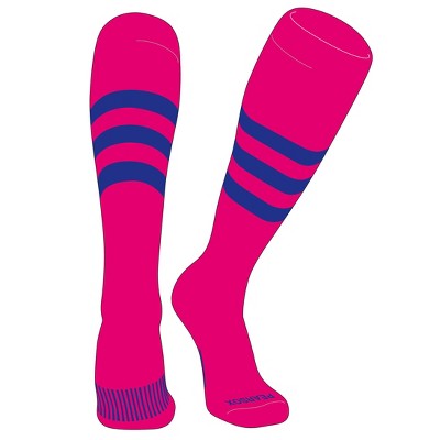 PEAR SOX Striped OTC Baseball, Softball, Football Socks (A) Hot Pink, Royal