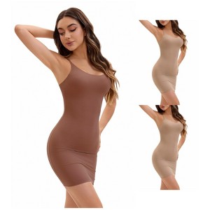 INSPIRE CHIC Women's 3 Packs Adjustable Spaghetti Strap Cami Full Slips Tummy Control Under Dress Nightwear - 1 of 4