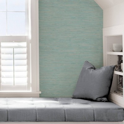Teal Grasscloth Self-Adhesive Removable Wallpaper Roll
