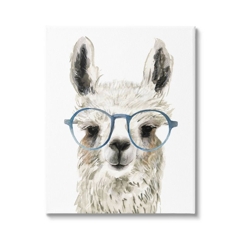 Wall Art by Victoria Borges Llama In Glasses Fun Animal Face Kids&#39; Unframed Canvas - Stupell Industries, 1 of 6