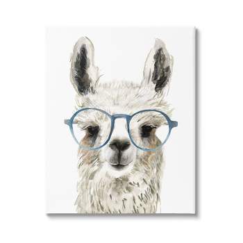 Wall Art by Victoria Borges Llama In Glasses Fun Animal Face Kids' Unframed Canvas - Stupell Industries